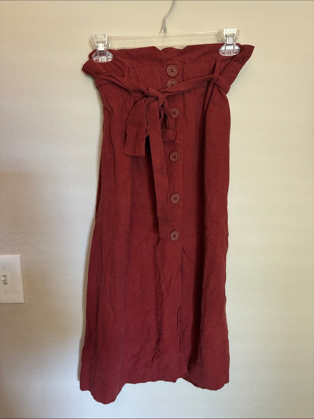 Zara Button-Front Paperbag Midi Skirt with Tie Waist - Rust size S